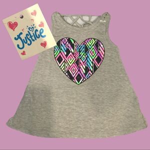 NWT, Justice Grey Tank with Colorful Heart - girls 5
